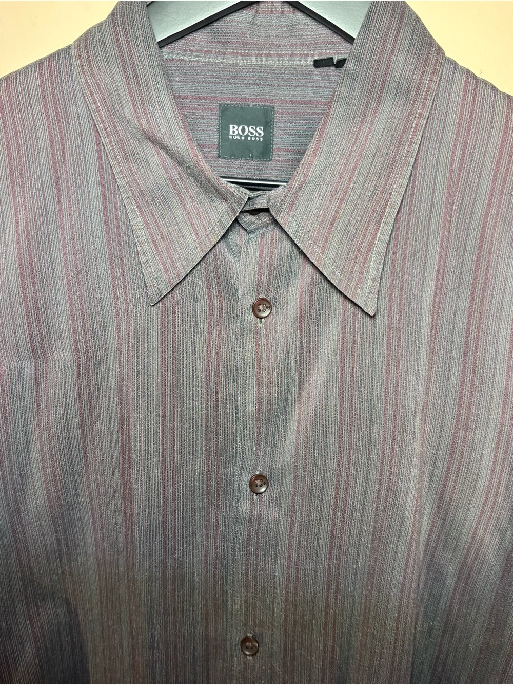 BOSS Hugo Boss XL Silk Cotton Striped Button Up Shirt 23.5x30